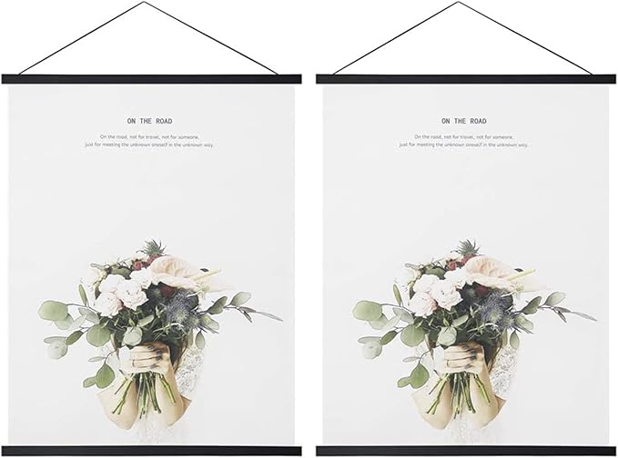 Miaowater 2 Pack Magnetic Poster Frame Hanger,44x24 44x32 44x28 Light Wood Wooden Frames Hangers for Photo Picture Art Canvas Print Artwork Wall Hanging Black 44''