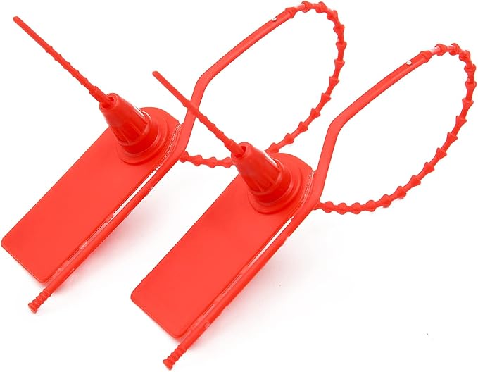 100 PCS Plastic Tamper Seals Pull Tight Security Seals Tags Breakaway Seals Numbered Zip Ties Disposable Self-Locking Ties for Fire Extinguisher, Tear Off Type, 210mm Length