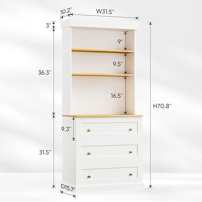 71" Tall Farmhouse Kitchen Pantry, Large Storage Cabinet with Drawers, Freestanding Coffee Bar Hutch with Microwave Stand, Adjustable Shelves for Kitchen, Living Room, White 2 Pcs