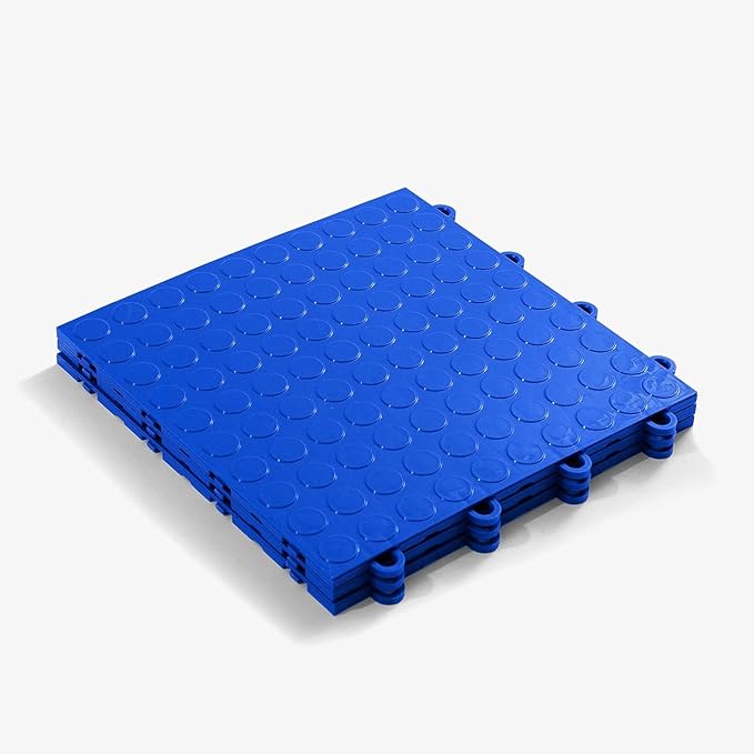 FlooringInc's Nitro 12"x12" Snap-Together Garage Flooring Tiles, Non-Slip Interlocking Plastic Floor Mat, Coin Pattern, Shelby Blue, 24 Tiles, 24 Sq/Ft