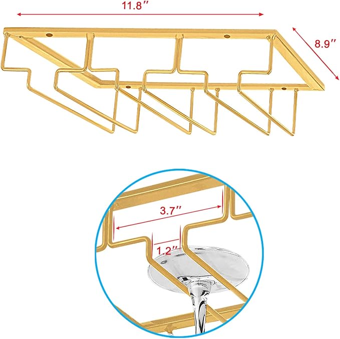 MOCOUM Under Cabinet Stemware Rack - Wire Wine Glass Holder with Storage for Cabinet, Kitchen, Bar
