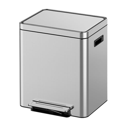 Dual Compartment Trash Can - 2 X 4.7 Gal (2 x 18L) Stainless Steel Trash Can, Double Sorting Bin with Soft Close Lids, Removable Inner Bucket, Step-on Recycling for Kitchen Home Office