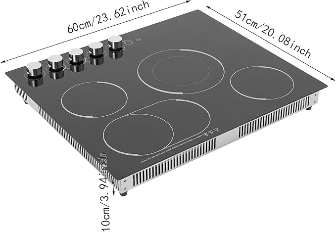 4 Burners 24” Electric Cooktop, 3400W Electric Stovetop, Built-in Induction Stove Top for Home Kitchen, Stainless Steel Glass Ceramic Cooktop with Child Lock