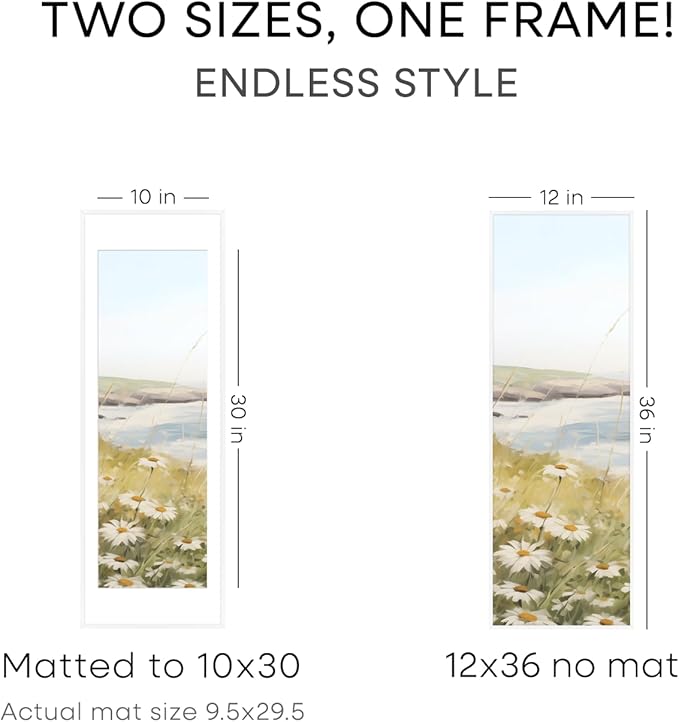 Homeforia 12x36 Picture Frame White, High End Metal 12x36 Poster Frames with Mat 10x30 inch Photo, 12 x 36 White Frames Matted to 10 by 30 Art, 36x12 Panoramic Frames, Tempered Glass, Wall Kit, Set of 1