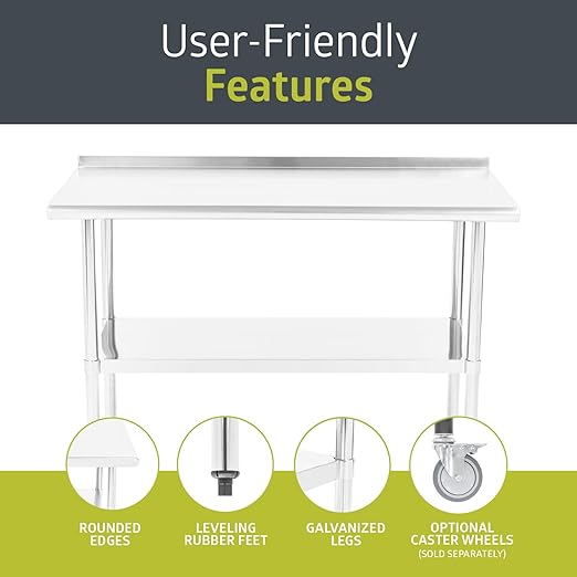 Pearington NSF Certified Stainless Steel Kitchen Prep and Work Table, Commercial Work Table for Restaurant and Home, 48" x 24", Stainless Steel