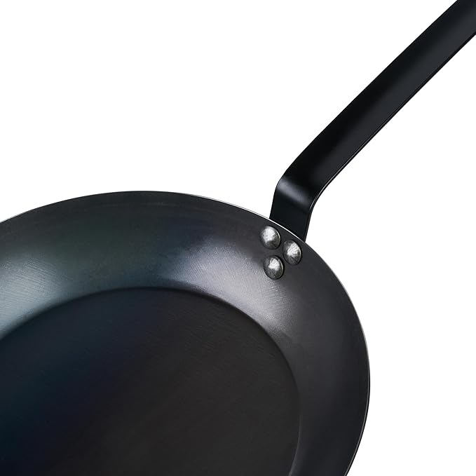 Met Lux 11 Inch Fry Pan, 1 Lightweight Frying Pan - Induction-Ready, Triple-Riveted, Black Carbon Steel Cooking Skillet, Durable, For Searing, Sauteing, And Browning Food - Restaurantware