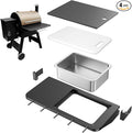 Upgraded Folding Front Shelf Accessories for Traeger Pro 22, Pro 575, Ironwood 650, BAC362, All-in-One Grill Table with Works Cutting Board,Basin,5 Hooks, Steel Grill Accessory for Food Prep & Storage