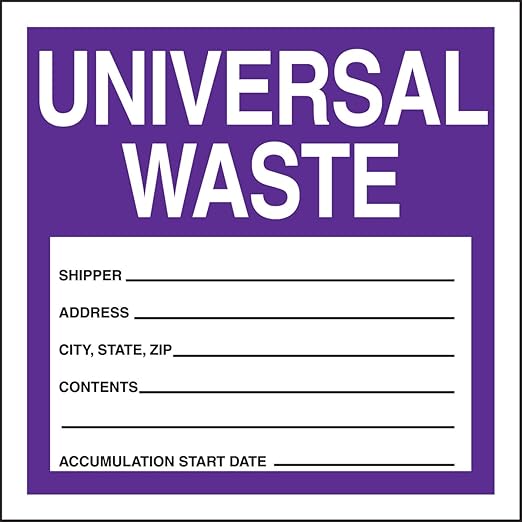 Accuform Signs MHZW17PSC Adhesive Coated Paper Hazardous Waste Label, Universal Waste", 4" Length x 4" Width, Purple/Black/White (Pack of 100)