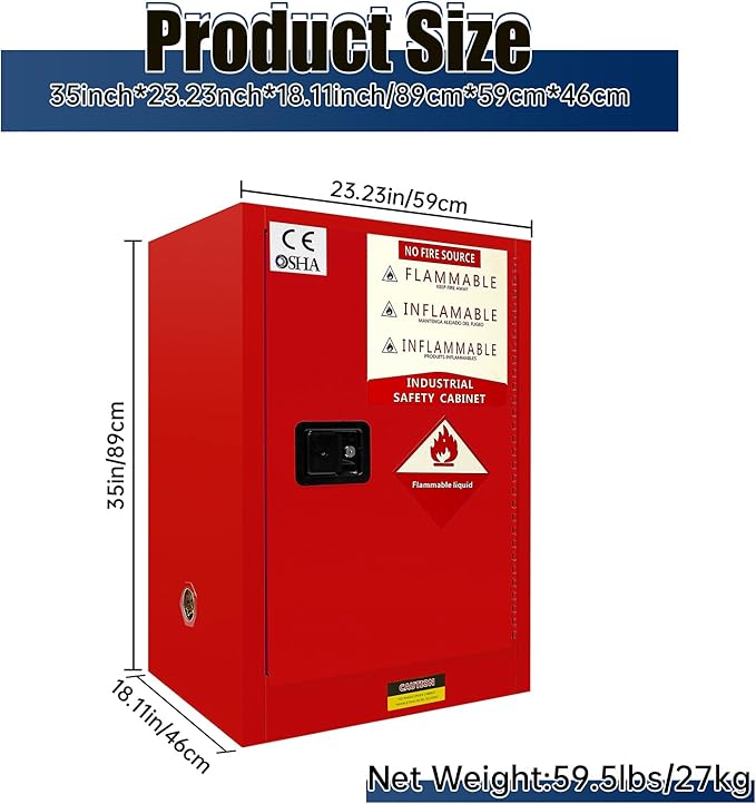 30 Gallon Flammable Storage Cabinet, 35×23.23×18in Galvanized Steel Safety Storage Cabinet, Adjustable Shelf Fireproof Cabinets, Flammable Liquid Storages Cabinets for Industrial and Home Use, Red