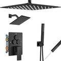 Aolemi Shower Faucet Set Ceiling Mount Shower System Rough-in Valve and Shower Trim Kit 2 in 1 Handheld Spray Push Button Diverter 16 and 6 Inch Dual Shower Head Matte Black