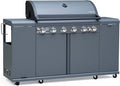 Brand-Man 6-Burner Gas Outdoor Kitchen Grill Island with Side Burner - 72,000 BTU Stainless Steel BBQ Grill Station with Storage Cabinets, Fold-out Prep Table, LPG/NG Convertible, Gray