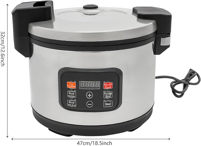 Commercial Rice Cooker, 13.8Qt Stainless Steel Large Food Warmer 60 CUPS Cooked Rice, Multifunctional Electric Rice Cooker with 1850W Fast Cooking, 24H Preset for Restaurant/Canteen/School