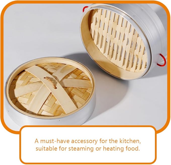 Steamer for Cooking Vegetables and Dumplings 20cm Double Ear with Aluminum Rim and Lid, Food Steamer Basket for Home and Commercial Use