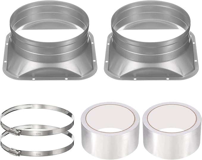 PATIKIL 6 Inch Duct Connector Flange, 2 Pack Galvanized Iron Straight Pipe Flange Square to Round Interface with Clamp for Air Heating Cooling Ventilation HVAC System, Silver