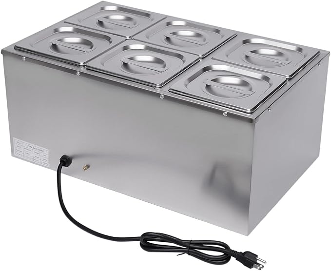 Countertop Steam Table Food Warmer Stainless Steel Commercial Buffet Warmer 6-Pan 600W Portable Electric Food Warmer Steam Table 19.2Qt(18L) for Restaurants, Catering, Buffets