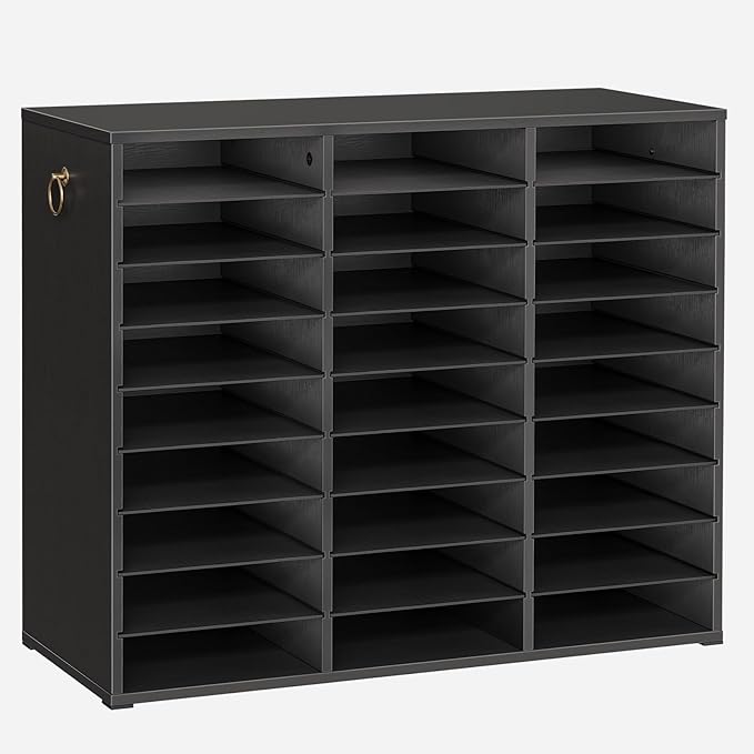 HOOBRO Literature Organizer, 27 Compartments Wooden Mail Organizer, Countertop Literature Sorter with Adjustable Shelves for Home, Office, School, Student Mailbox for Classroom, Black BK27WF01