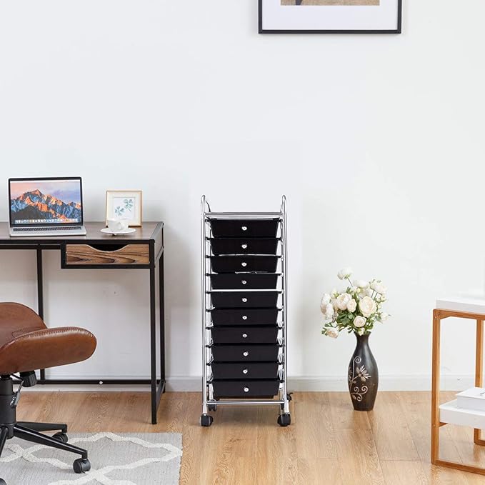 Giantex 10 Drawer Rolling Storage Cart Scrapbook Paper Office School Organizer (Black)