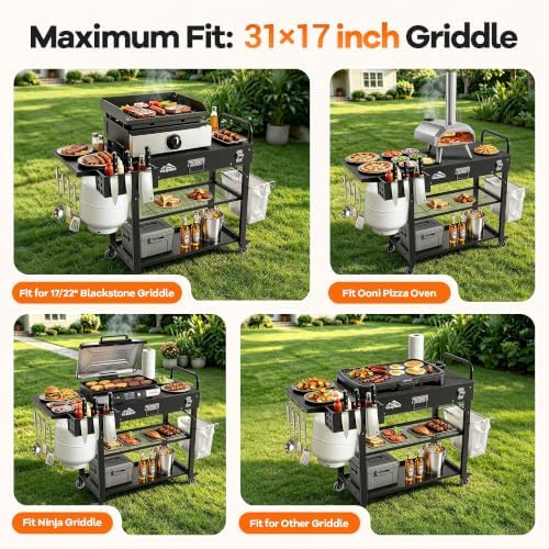 Grill Cart for Blackstone Griddle, Outdoor Grill Table Foldable for Ninja