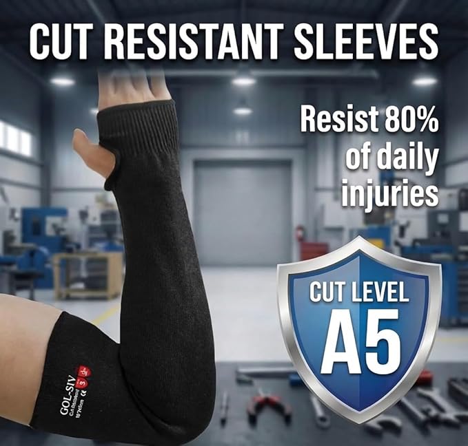 Arm Protectors For Thin Skin And Bruising, Cut Resistant Sleeves For Men Women, A5 Level Farmer Sleeve For Gardening (Black & Grey, 17.7 In - 2pairs)