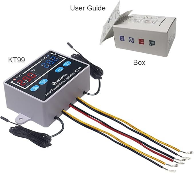 KETOTEK Digital Dual Temperature Controller 120V Fahrenheit Thermostat 10A with 2 1.5m Waterproof Probes, Heating Cooling Temperature Control Switch Refrigerator Fan Heater