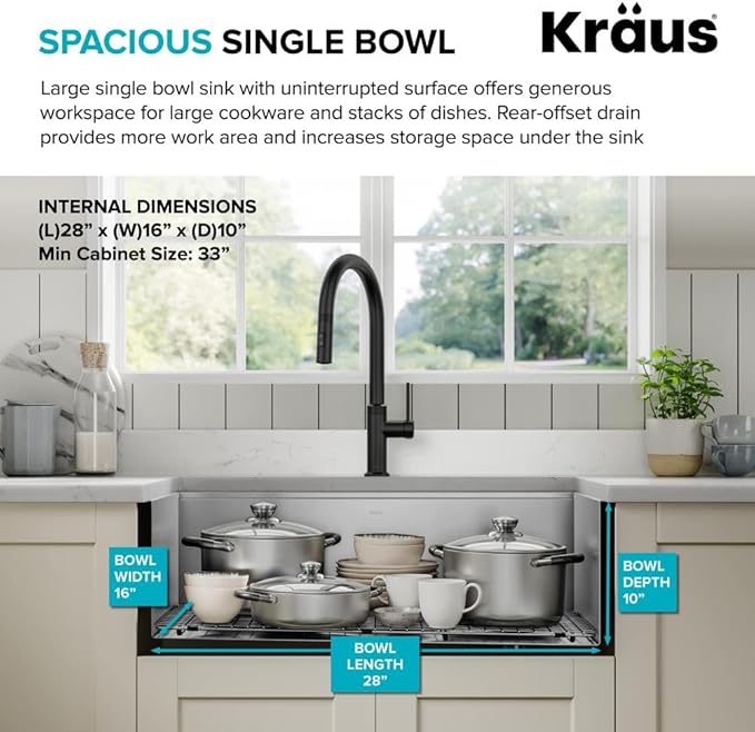 Kraus Kore 30-Inch Rounded Farmhouse Workstation with In Sink Dish Drying Rack, Stainless Steel Kitchen Sink, KWF210-30