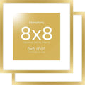 Homeforia 8x8 Picture Frame Gold, High End Metal 8 x 8 Square Photo Frames with Mat 6 by 6, 8x8 Poster Frame Matted to 6x6 inches Print, 8by8 Wall or Tabletop Frame, Tempered Glass, Wall Kit, Set of 2