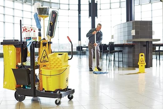 HealSmart 28-Quart Commercial Mop Bucket with Side-Press Wringer & Wheels – Multi-Functional Storage, High Efficiency Dehydration, Anti-Splash Design for Floor Cleaning in Offices, Malls, Yellow