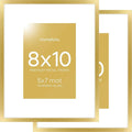 Homeforia 8x10 Picture Frame Gold, High End Metal 8 x 10 Photo Frames with Mat 5 by 7 Art, 10x8 Poster Frame Matted to 5x7 inch Print, 8by10 Wall or Tabletop Frames, Tempered Glass, Wall Kit, Set of 2