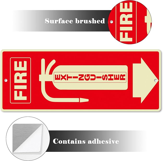 3 Pack Fire Extinguisher Signs 10 × 4 Inches Glow in the Dark Aluminum Sign Waterproof UV Protected Fade Resistance Signage for Home Office Business