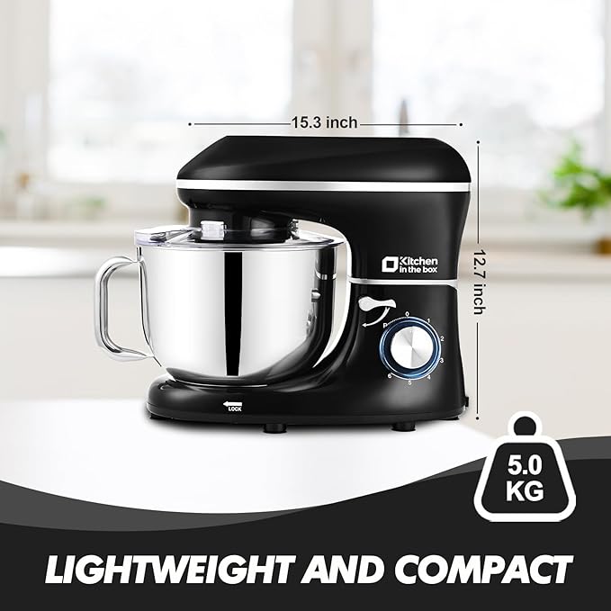 Kitchen in the box Stand Mixer, 6.5QT 660W Kitchen Electric Mixer, 6-Speed Tilt-Head Food Mixer with Dough Hook, Wire Whip and Beater (Black)