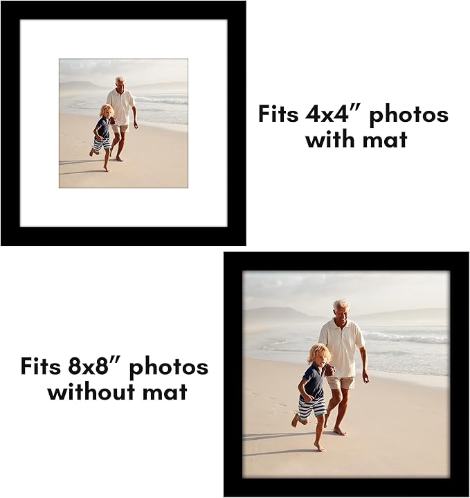 Americanflat 8x8 Picture Frame with Polished Plexiglass - Set of 5 - Use as 5x5 Frame with Mat or Display 8x8 Photo Without Mat - Galleria Collection - Square Frames for Tabletop and Wall - Black