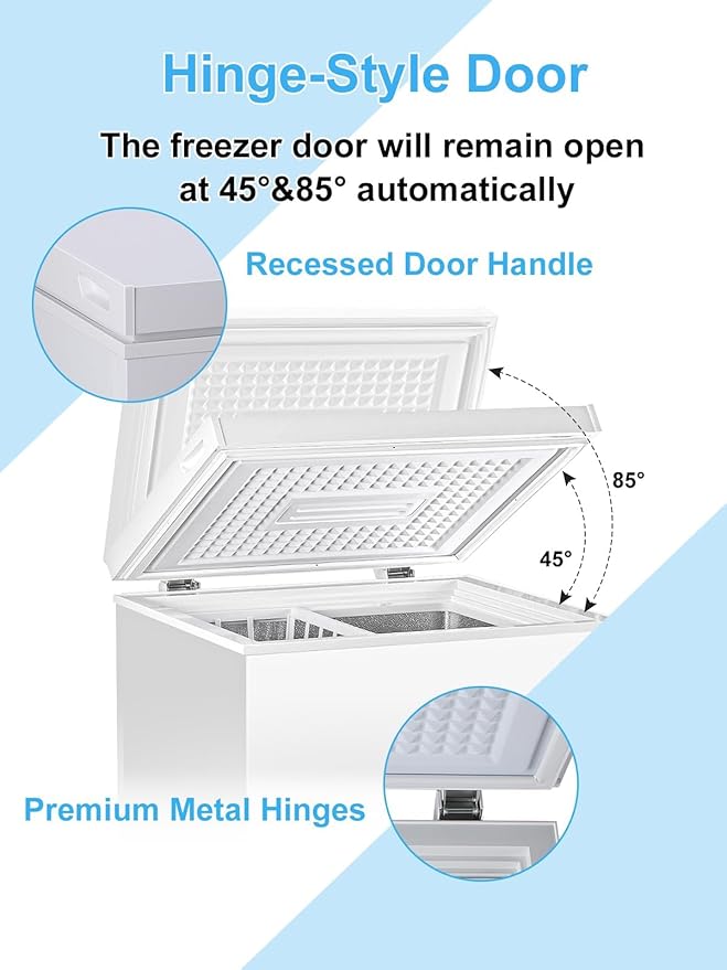 Chest Freezer 7.0 Cu.Ft Mini 7 Gears Temperature Control Compact Deep Freezer with Top Open Door and Removable Storage Basket White
