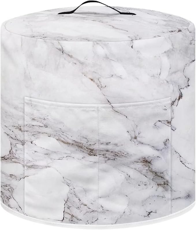 Air Fryer Dust Cover Compatible with 3 Quart Insulated Kitchen Appliance Cover with Top Handle and Front Pockets for Women Gift, White Marble