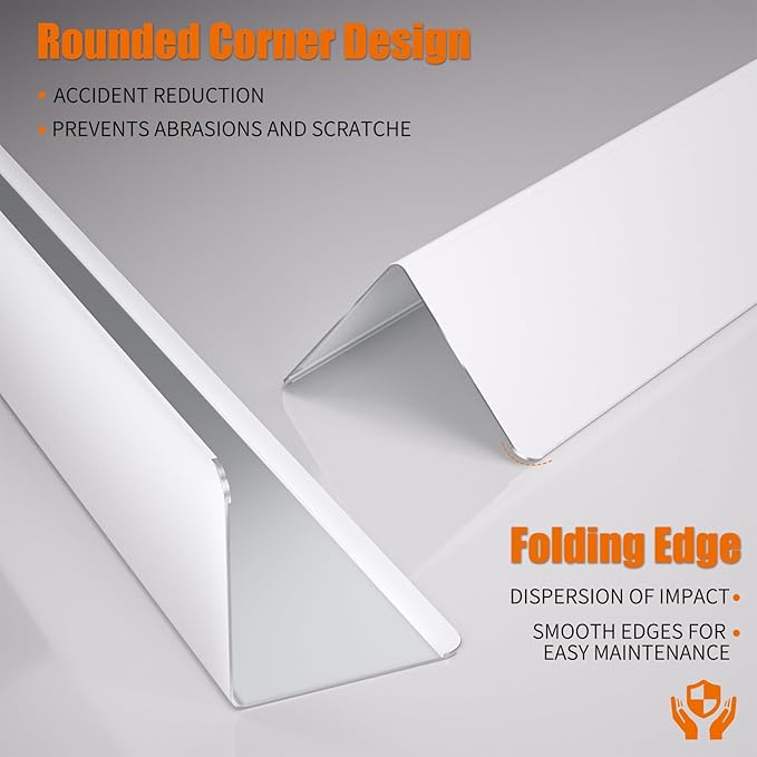 1x1x48 Inch 304 Stainless Steel Wall Corner Guards (10-Pack) Heavy Duty Rounded Corner Protector, Smooth Folded Edge Design for Wall Protection White Guard Stainless Steel Slab