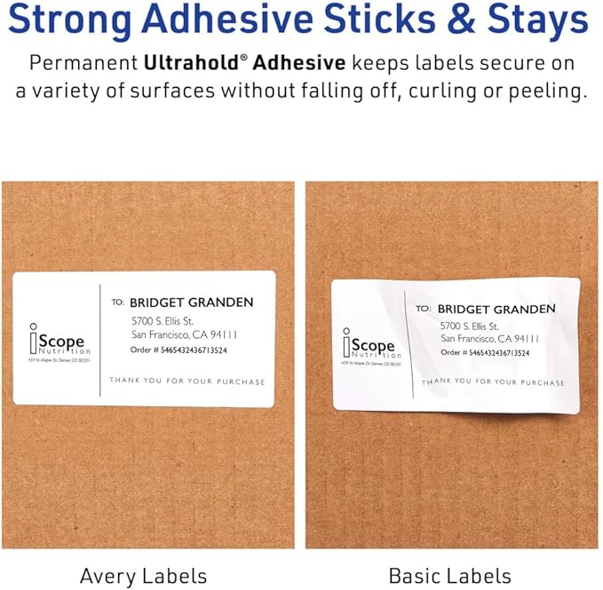 Avery Waterproof Sticker Labels for Printer - 1"x2-5/8" Mailing Labels, Ultrahold Permanent Adhesive, Laser Printers, 15,000 Printable Avery Address Label Sheets (95520)