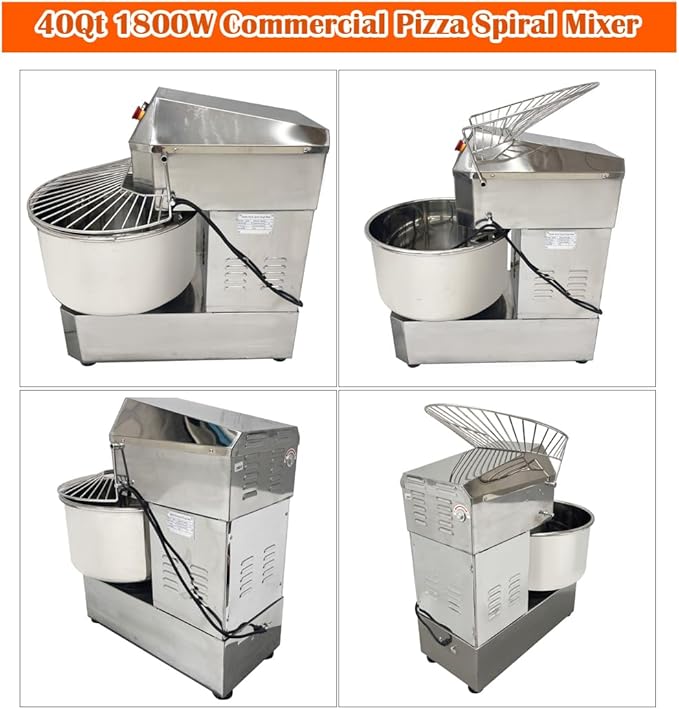 Commercial Stand Dough Mixer 50Qt Stand Spiral Mixer Dual Rotating Dough Kneading Machine Dough Pizza Food Mixer with Double Speeds for Restaurant Bakeries Pizzeria 110V 2200W