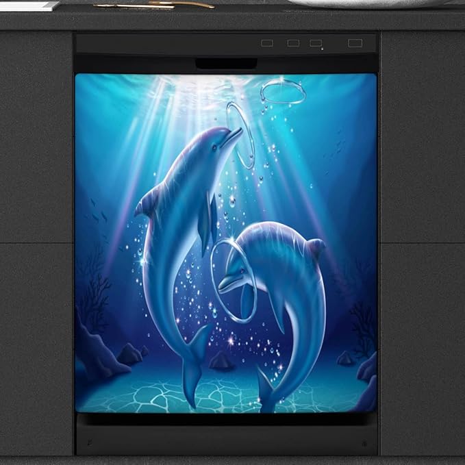 Dolphin in Ocean Dishwasher Magnet Cover for The Front Dishwasher Door Cover Panel Decals Magnetic Refrigerator Cover for Kitchen Farmhouse Home Decor（23 X 26 in）