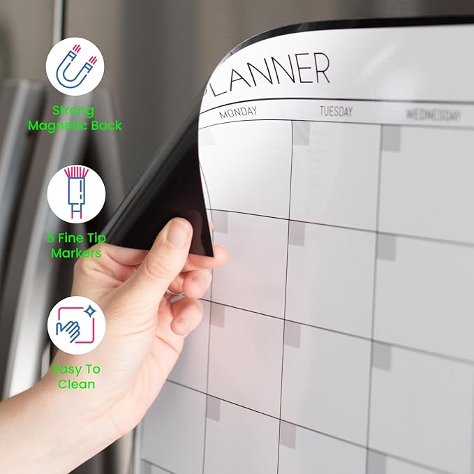 Cinch! Magnetic Calendar Bundle of 3 - Monthly, Weekly, Daily Planning Dry Erase Boards for Fridge - Magnetic Fridge Calendar Whiteboard Set with 6 Fine Tip Markers, Large Eraser, and Magnets