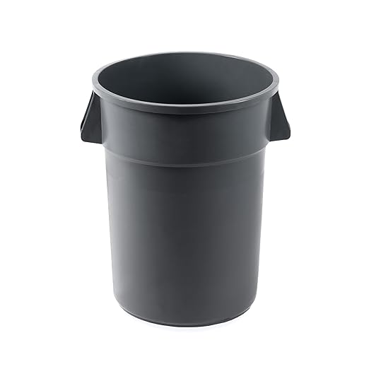 PRO&Family Commercial Round Trash Can, Ingredient Bin, Heavy-Duty Plastic, Anti-Static, Kitchen, Office, Outdoor Use (Gray, 44 Gallon)