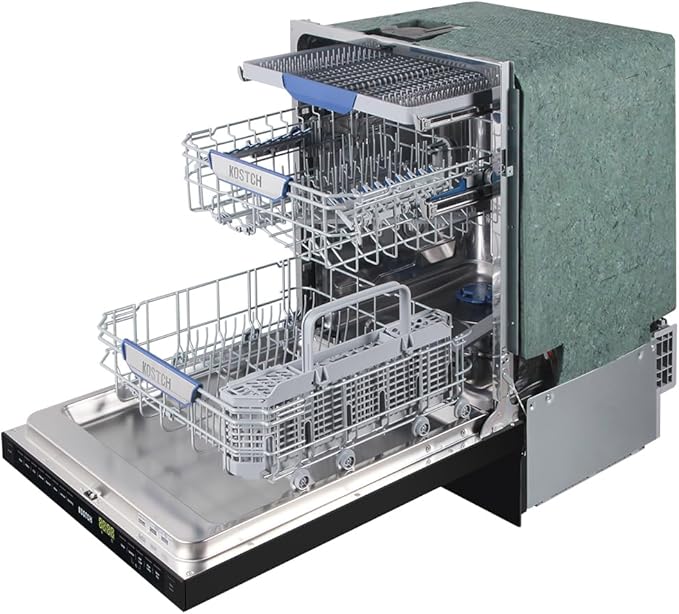 KOSTCH 24 inch Built-In Dishwasher,Top Control 8 Wash Programs Slide In Dish Washer Machine with Third Rack,Large Capacity 15 Place Settings, ENERGY STAR Certified, 45-dBA Ultra-Quiet (Black)