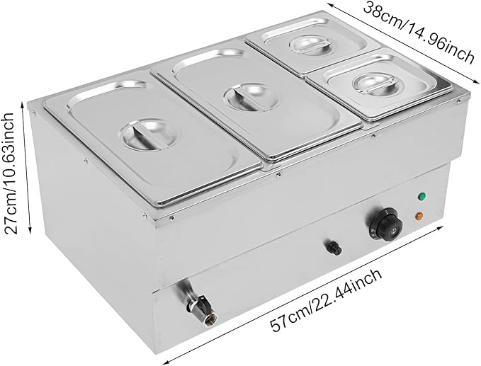 Commercial Food Warmer Stainless Steel Bain Marie Buffet Food Warmer Steam Table Electric Countertop Steam Table Container with 86-185°F Temp Control for Catering Restaurants (4 Pans)