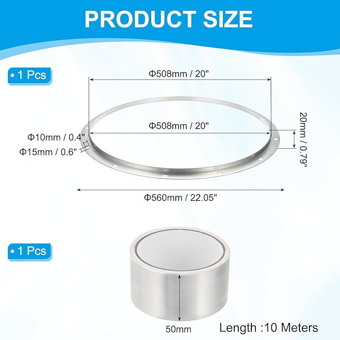 PATIKIL 20 Inch Duct Connector Flange, Metal Straight Pipe Exhaust Flange Duct Mounting Plate for Heating Cooling Ventilation HVAC System, Galvanize Steel