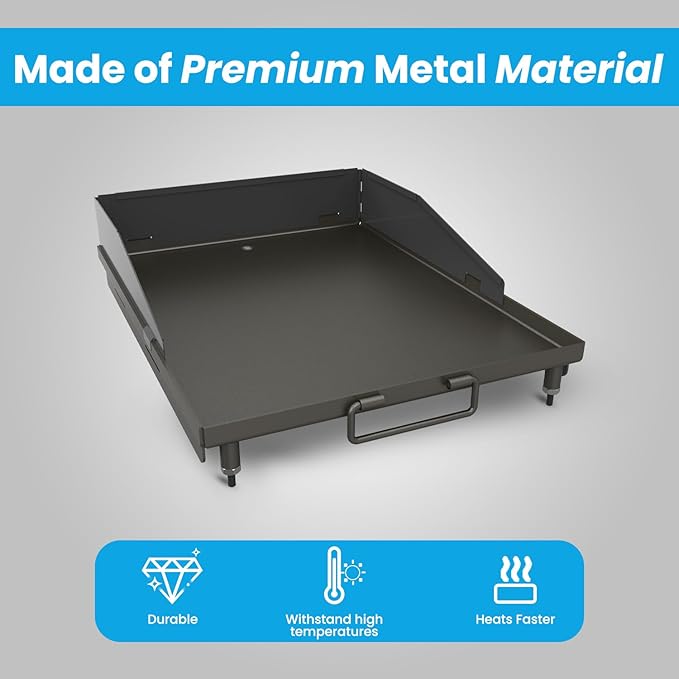 17.92" x 13.77” Flat Top Griddle for Outdoor Cooking – Durable Cast Iron Griddle for Stovetops – Premium Heavy Duty Stovetop Griddle Plate for BBQ Gas Grill - Black