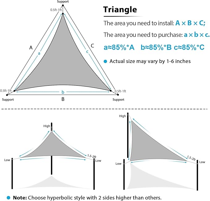 Amagenix Sun Shade Sail 8X11X12.8 Curved Edge Outdoor Shade Canopy Beige Breathable 95% UV Block Shade Cloth for Patio Garden Backyard (We Make Custom Size)