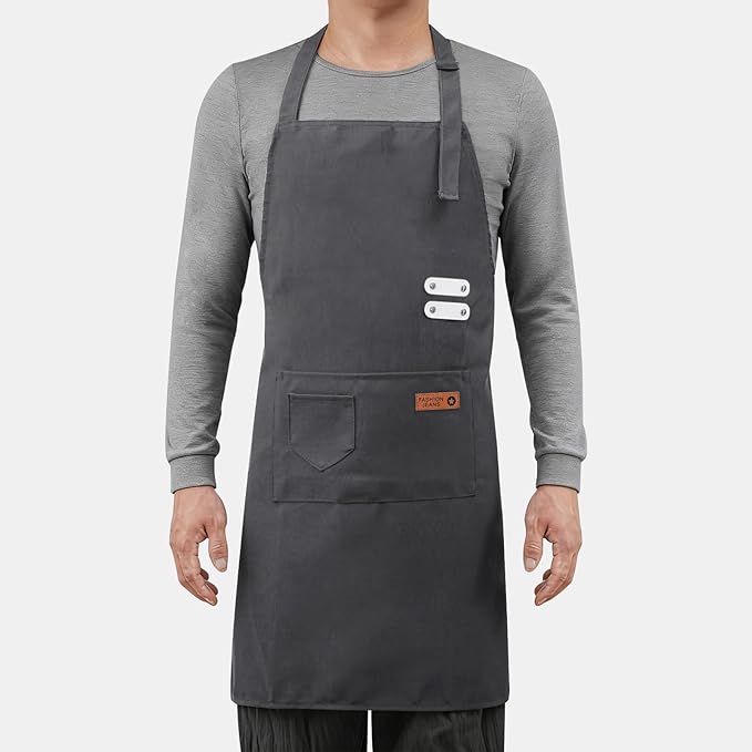 Vinchef New Soft Canvas Apron, Adjustable Neck Strap, Large Pocket, Unisex Kitchen Apron, Cooking Aprons for Women and Men