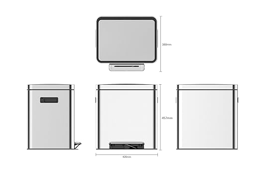 Dual Compartment Trash Can - 2 X 4 Gal (2 x 15L) Stainless Steel Trash Can, Double Sorting Bin with Soft Close Lids, Removable Inner Bucket, Step-on Recycling for Kitchen Home Office