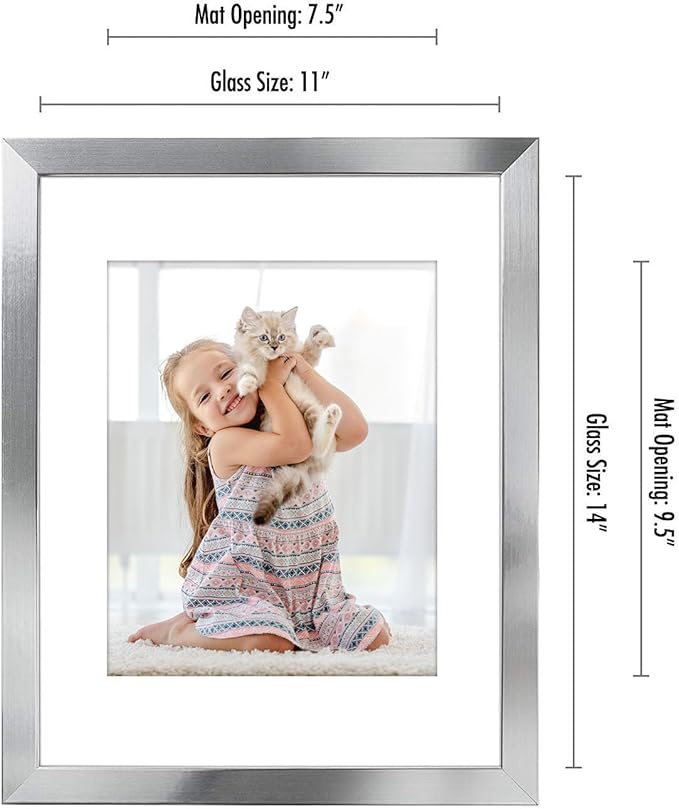 Americanflat 11x14 Picture Frame with Polished Crystal-Clear Glass - Use as 8x10 Frame with Mat or Display 11x14 Photo Without Mat - Signature Collection - Picture Frames for Wall Display - Silver