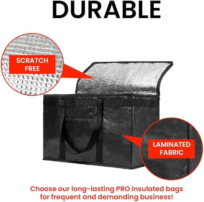 NZ home Insulated Bags for Food Delivery (2XL PRO) Grocery Shopping Cooler Bag, Pizza Delivery, Hot & Cold Catering Tote, Reusable, Foldable & Heavy Duty (2 Pack, Grey)