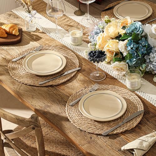 13.8'' Round Woven Placemats Set of 4, Boho Wicker Chargers, Terrekraft
