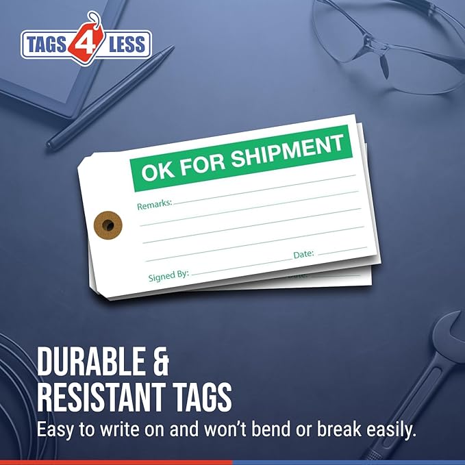 Tags 4 Less Production Quality Control Hang Tags – Equipment Preventative Maintenance Labels, for Easy Record-Keeping for Inventory Status (Ok for Shipment, Pack of 100)